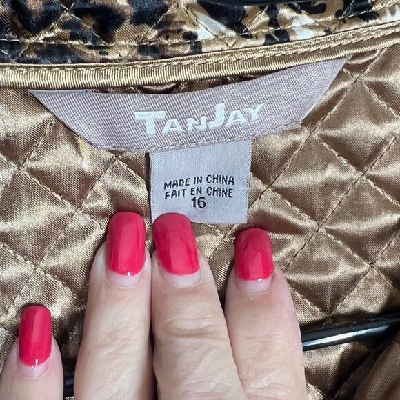 Tanjay Quilted Vest Womens Sz 16 Gold Black Leopard Print Zip Up Y2K Safari Wild - Picture 2 of 8